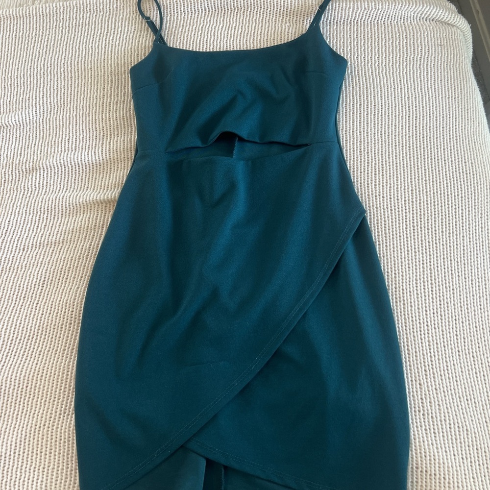 Lulu's Blue Asymmetrical Spaghetti Strap Mini Dress